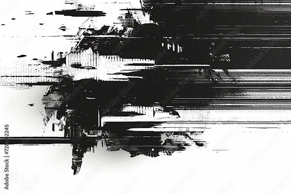 Grunge Glitch Fusion: Dive into a fusion of glitched and textured shapes against a vector overlay background, featuring a screen print texture in classic black and white Grunge Glitch Fusion: Dive into a fusion of glitched and textured shapes against a vector overlay background, featuring a screen print texture in classic black and white