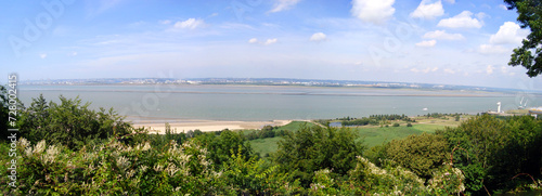 Beautiful panoramic view of the splendid bay of the Somme from the heights of the village of Saint Valery sur Somme in the Hauts-de-France region, on the coast of the English Channel