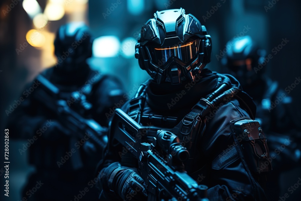 a group of soldiers on uniforms with rifles and helmets a group of soldiers on uniforms with rifles and helmets