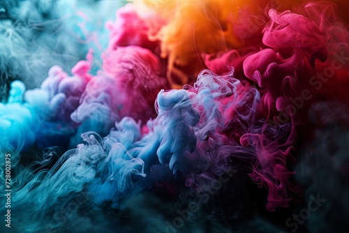 Colorful rainbow neon smoke paint explosion, Colorful paint splatter and watercolor powder splash on dark background