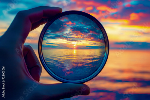 A photo of a beautiful sunset with a lens ball at the beach © Eva Corbella