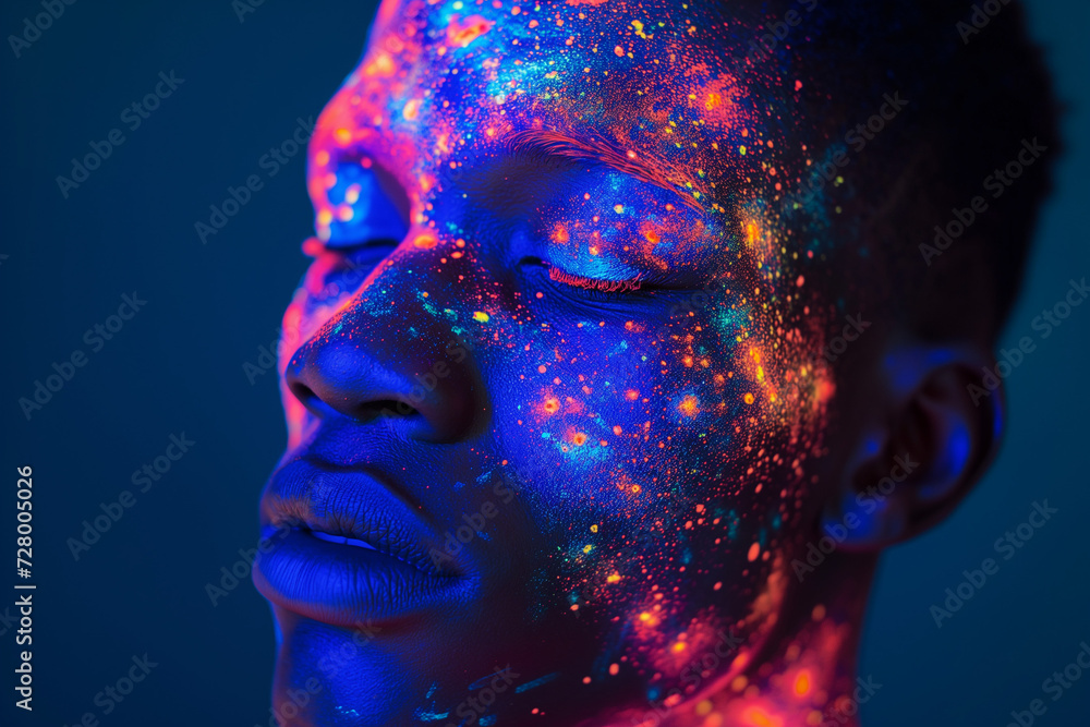Skin Aglow with Alien Hues, Epoxy Glow Waves Pulse in Fluorescent Trance. Neon Whispers Secrets from Tattooed Constellations, Monochrome Mystery Unveiled Afro-Caribbean Fire Skin Aglow with Alien Hues, Epoxy Glow Waves Pulse in Fluorescent Trance. Neon Whispers Secrets from Tattooed Constellations, Monochrome Mystery Unveiled Afro-Caribbean Fire