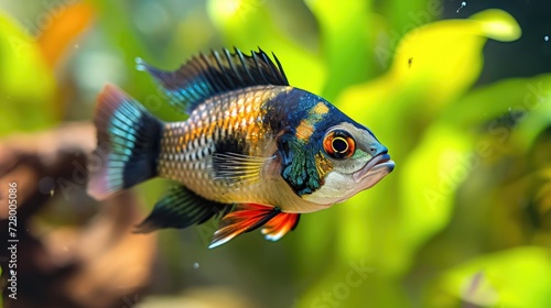 German blue close-up on a black background in an aquarium.