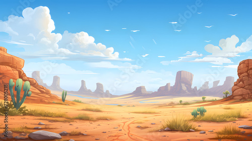 Illustrated carrtoon desert, desert landscape, landscape, desert, wild west desert photo