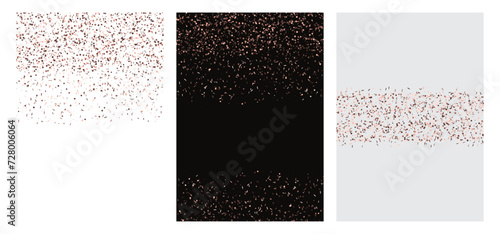 Gold confetti Banners set of three sheets. Rose gold sparkling confetti Vector flyer design templates for wedding, invitation cards, business brochure design.
