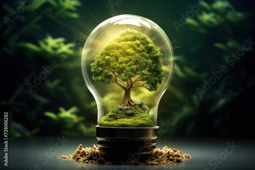Bonsai plant in lamp for global greening concept. Generate AI image