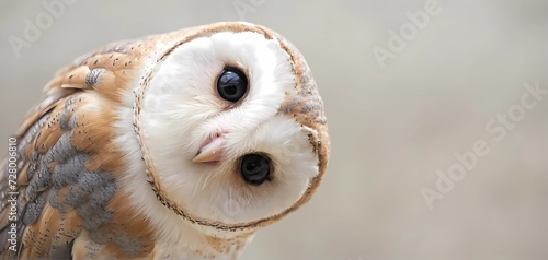 Cute barn owl ( Tyto albahead ) close-up photo