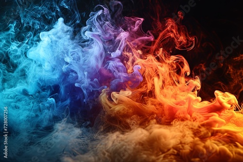 Colorful rainbow neon smoke paint explosion, Colorful paint splatter and watercolor powder splash on dark background © pixeness