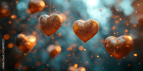 Glühendes goldenes Herz mit Lichter Bokeh zum Valentinstag Muttertag als Motiv, ai generativ photo