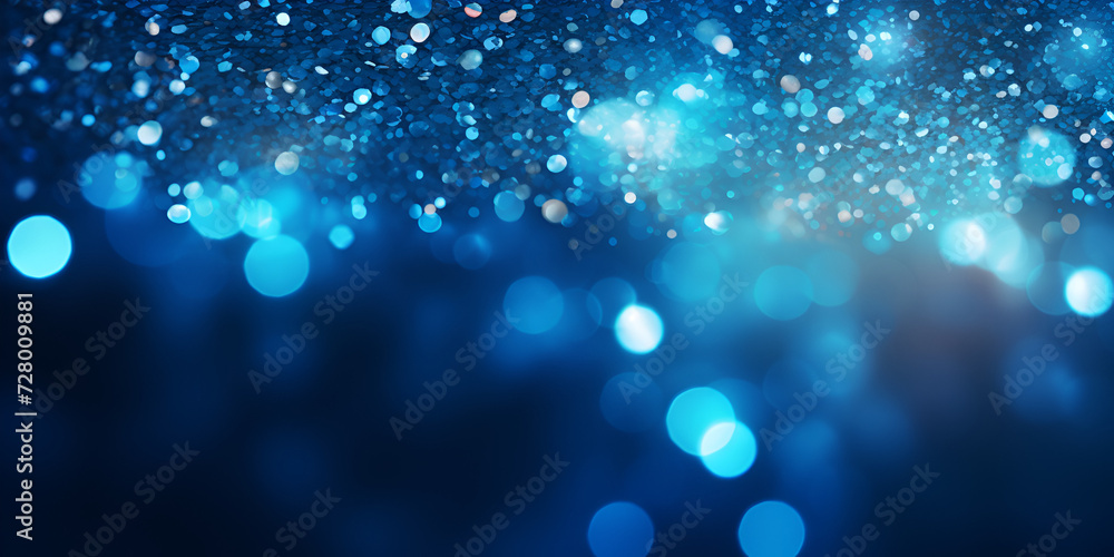 Dazzling background blue tone brilliant luminous effect bokeh bright light glittering bokeh blur.