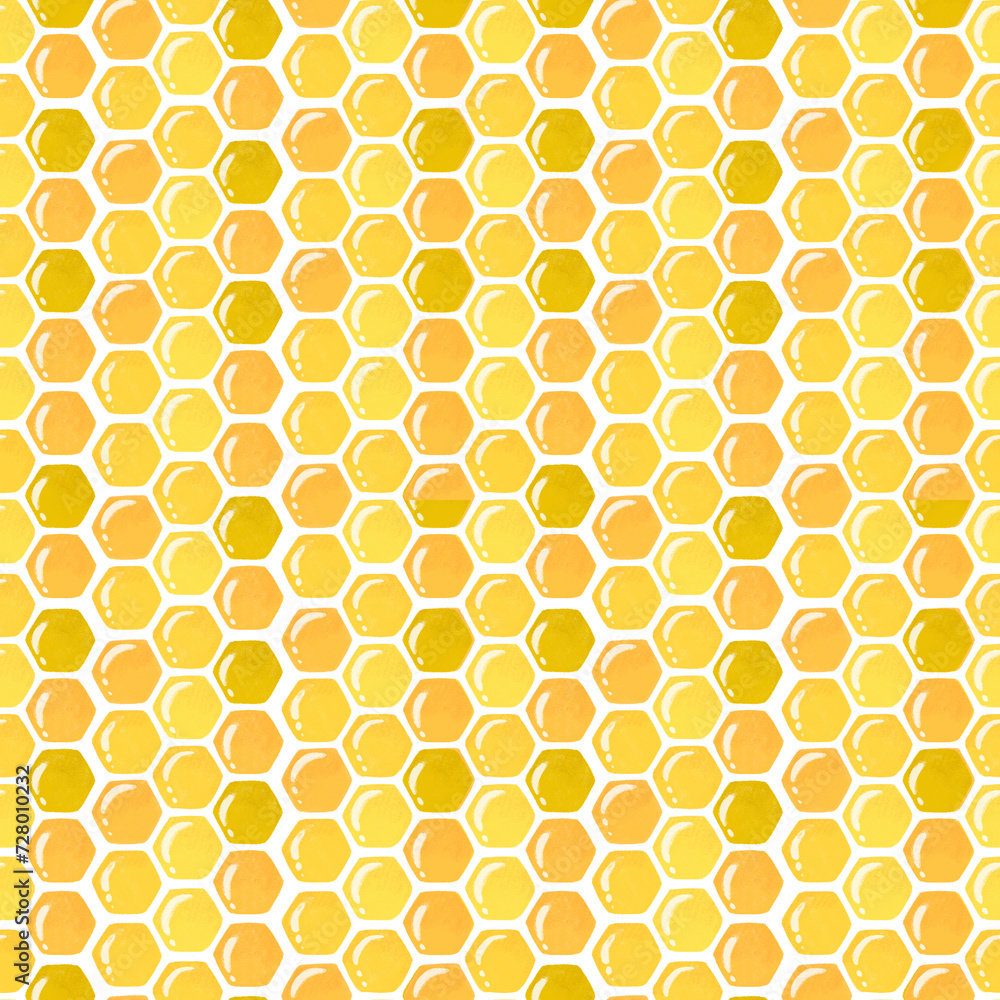 Cute seamless pattern with honey comb. Yellow bright pattern