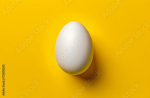 A white egg on a yellow background in close-up. The concept of healthy eating.Easter background.