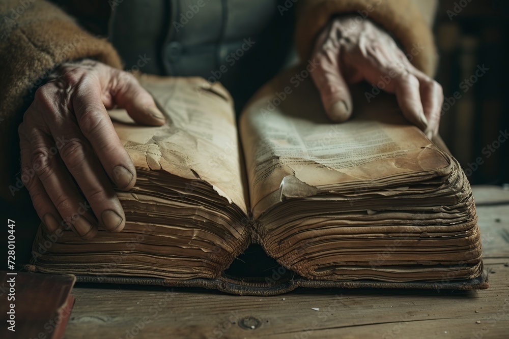 Obraz premium older man reading an old book