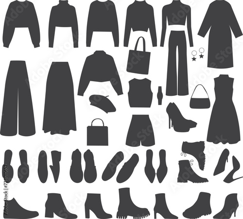 set of women s clothing silhouette vector