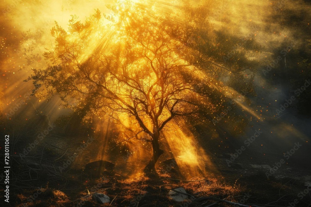 Burning bush encounter with god Symbolizing divine communication and holy ground Burning bush encounter with god Symbolizing divine communication and holy ground