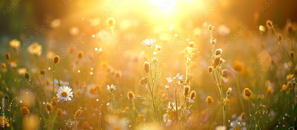 Meadow Illuminated by Sunlight Reveals Shallow Depth in Field