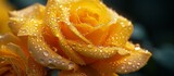 Close-Up of Yellow Rose with Water Drops, Showcasing the Beauty of Yellow Rose, Glistening Water Drops Enhancing the Yellow Rose's Splendor