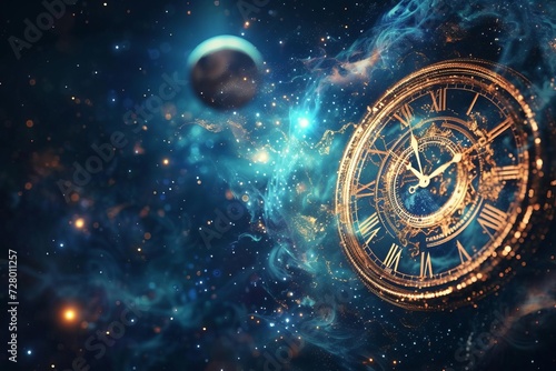 Cosmic clock concept illustrating the flow of time in the universe With celestia Fototapeta