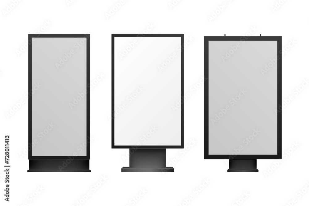 Set of blank outdoor advertising lightbox, street advertising light display mockup. Light box, citylight, billboard template on white background. Set of blank outdoor advertising lightbox, street advertising light display mockup. Light box, citylight, billboard template on white background.