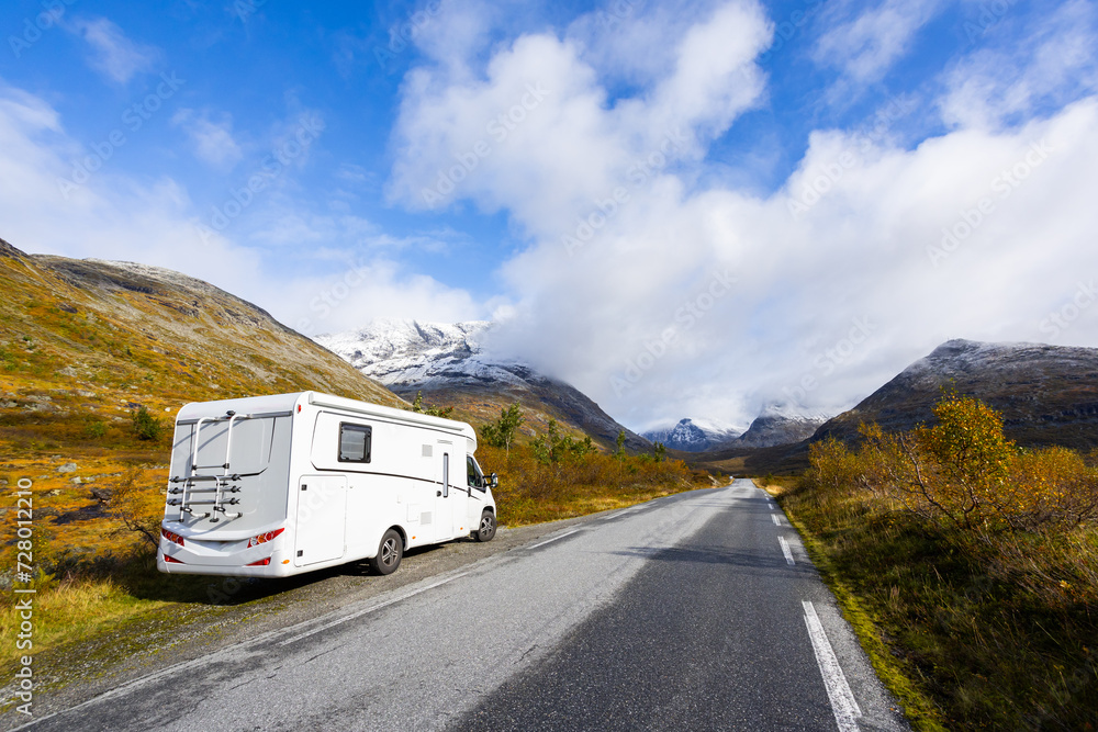 Motorhome camper in autumn in Trollstigen road in Norway, Europe