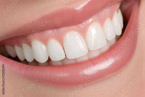 Close-Up of a Healthy White Teeth with Glossy Lips 