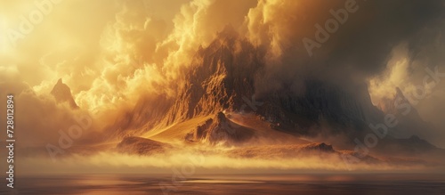 Mystical Mount, Enveloped in Ethereal Clouds and Serene Fog, Creates an Enchanting Landscape
