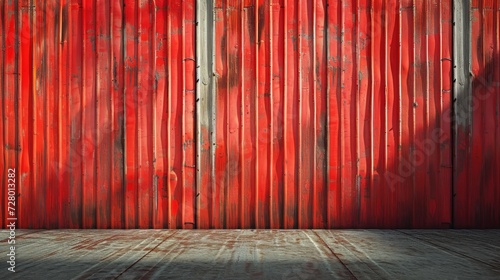 Rich red corrugated metal wall with a bold linear pattern photo