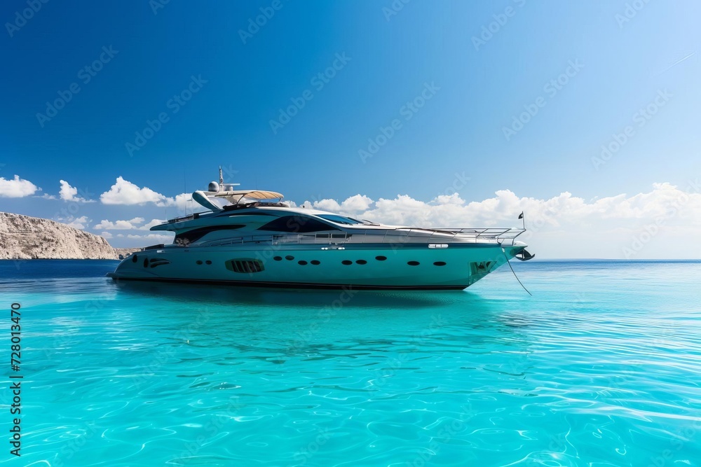 Luxurious yacht sailing on crystal blue waters under a sunny sky