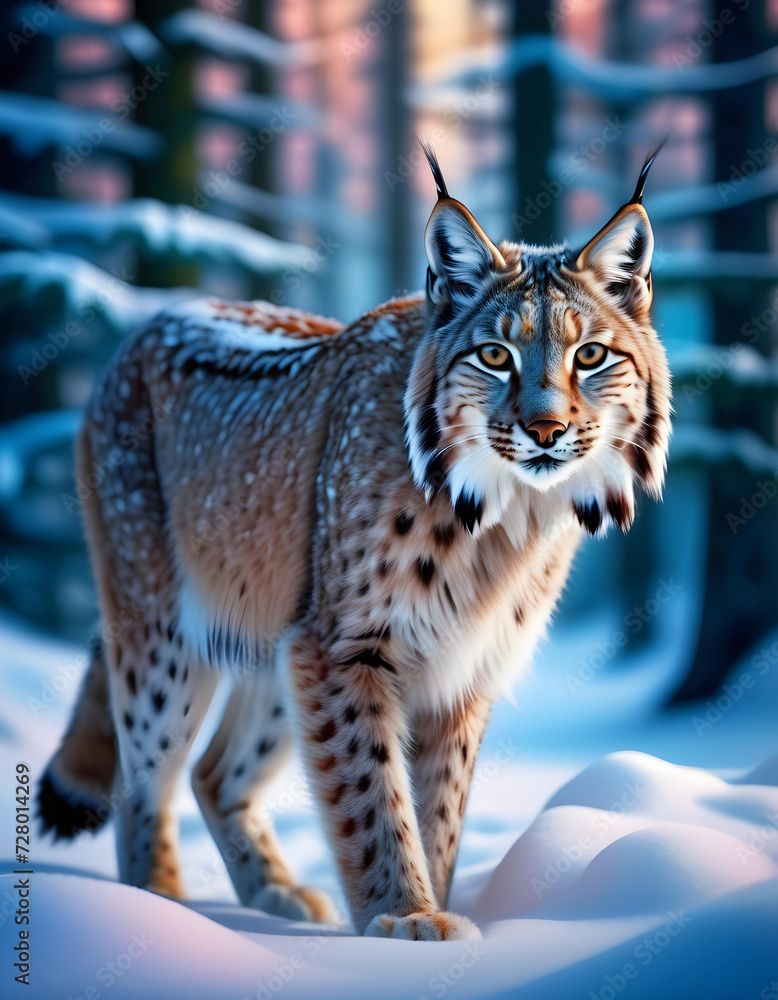 Fototapeta premium lynx in the snow. generative ai