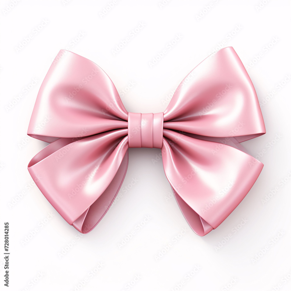 pink silk bow for present on white background
