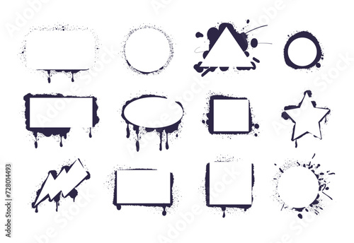 Airbrush frames. Stencil spray frame, distressed airbrush square circle shape graffiti paint boarder grunge blank text box, street splatter abstract