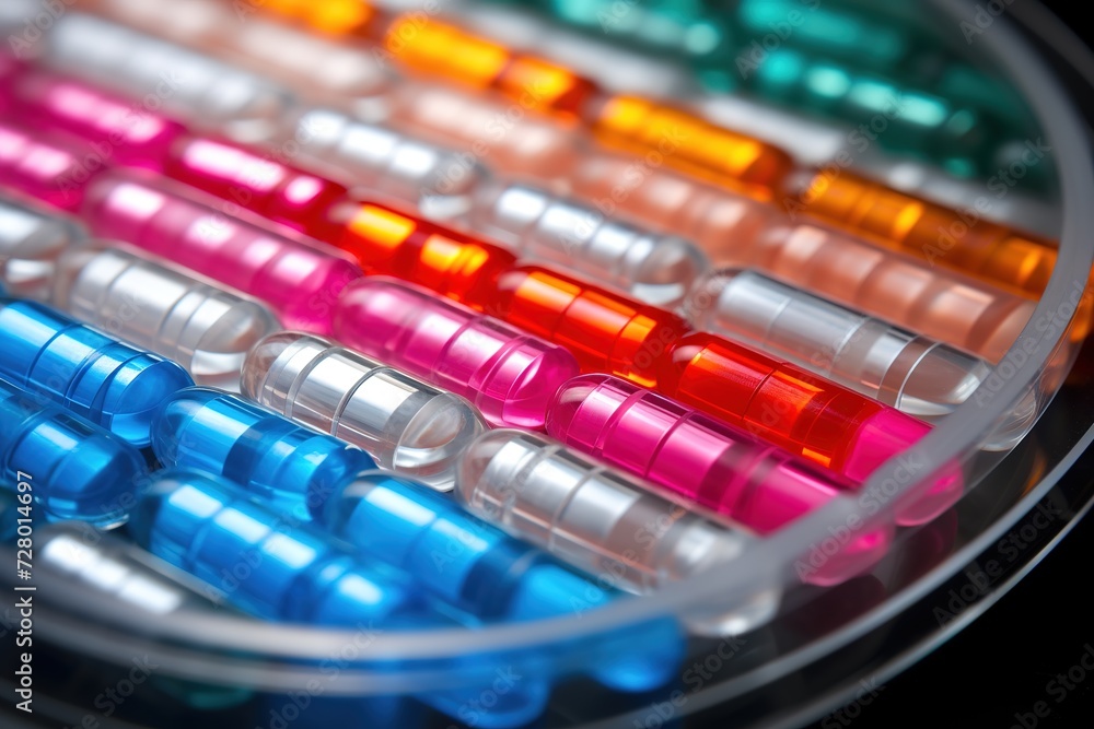 Close-up of colorful pills and capsules in a plastic container. Isolated on a white background. Close-up of colorful pills and capsules in a plastic container. Isolated on a white background.
