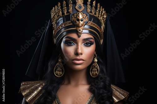 Egyptian beauty, oriental princess in national clothes on a black background