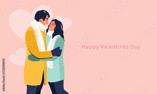 Vector card Happy Valentines Day. Couple with heart