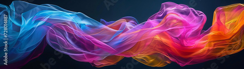 panorama of colorful scarf waves in vibrant colors on a black background photo