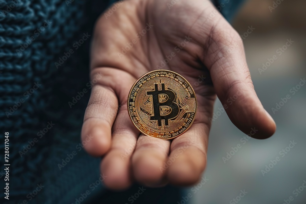 hand offering or showing the bit coin hand offering or showing the bit coin