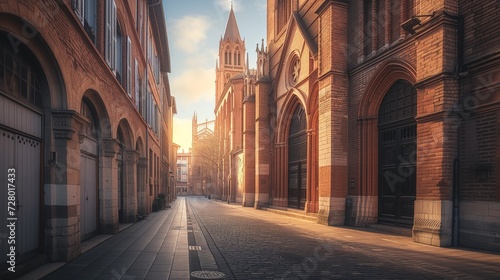AI generated illustration of Saint-Sernin Basilica in Toulouse, at dawn © Wirestock