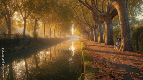AI generated illustration of the Canal du Midi in Toulouse, at dawn