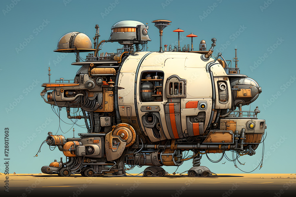 Fototapeta premium Illustrated cartoon machine, machinery, illustrated fantasy machine character