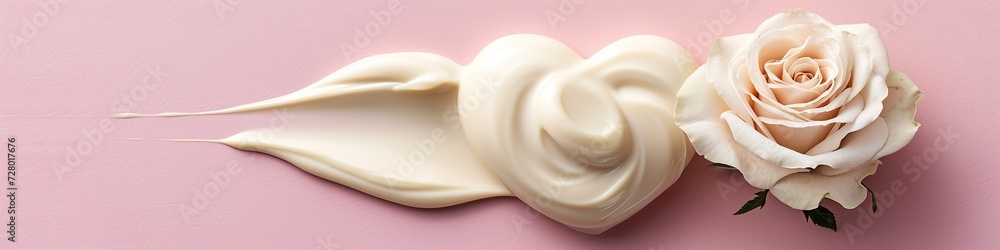 White Rose and Face Cream banner on Pink Background. Beauty and Elegance Combined. White Rose and Face Cream banner on Pink Background. Beauty and Elegance Combined.