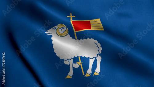 Flag of the Swedish County of Gotlands. Waving  Fabric Satin Texture Flag of Gotlands 3D illustration. Real Texture Flag of the Gotlands, Swedish Flags.