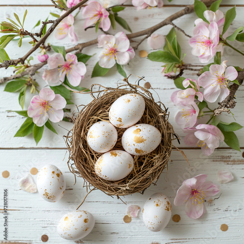 Easter eggs with flowers on a light background, colorful eggs for Easter