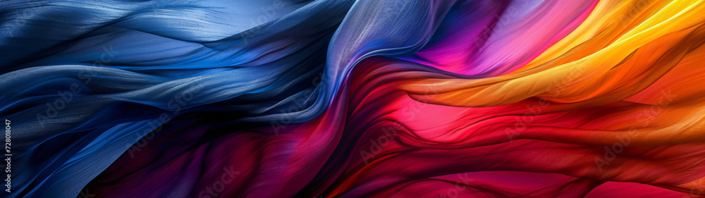panorama of colorful scarf waves in vibrant colors - obrazy, fototapety, plakaty 