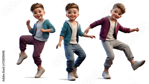 collection of cheerful and adorable boys in a 3D render  presented in a cartoon style. Isolated on a transparent background.