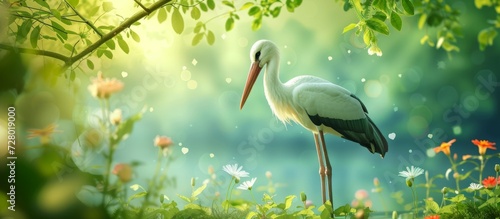 Birds of Green: A Cute Stork on a Nature Background - Embracing the Green Beauty of Nature with a Cute Bird, Stork, on a Delightful Nature Background