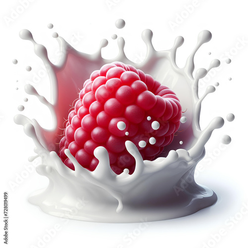 raspberry with milk splash isolated on white background photo