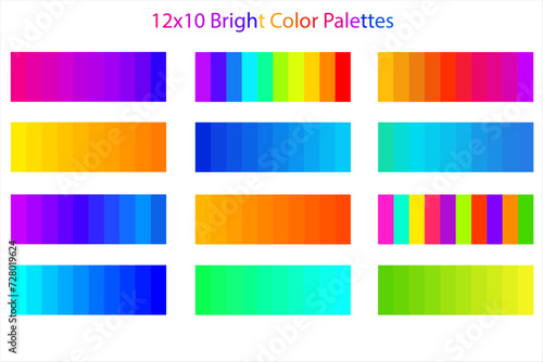 Bright Color Palettes 12x10, Packs, Discover 15 Sets of Vibrant Vector Color Palettes - 10 Unique Colors Each for Stylish Designs: Monochromatic, Vintage, Retro, New, Trending