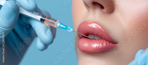 Close up of cosmetic botox injection in female lips. 