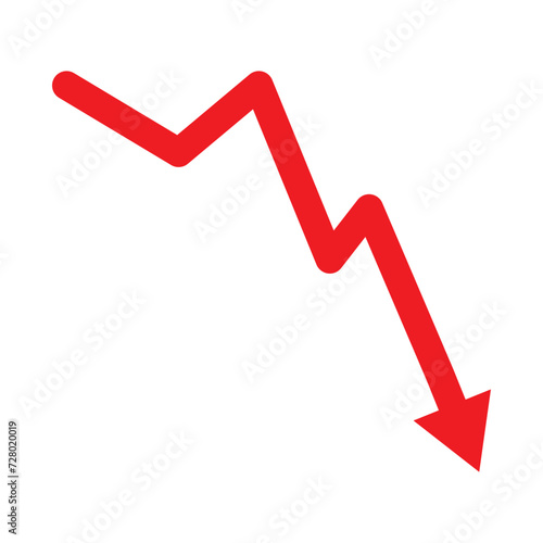 Red 3d arrow going down stock icon on white background. Bankruptcy, financial market crash icon for your web site design, logo, app, UI. graph chart downtrend symbol.chart going down sign.
Vector Form photo