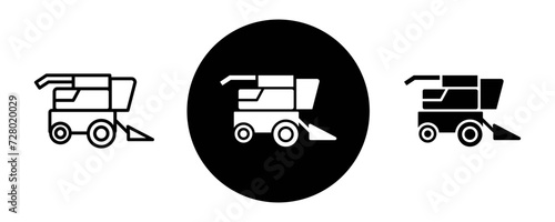 Combine harvester outline icon collection or set. Combine harvester Thin vector line art